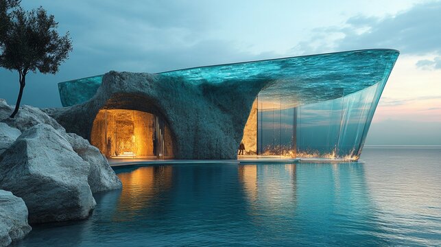Futuristic Glass Structure by the Water