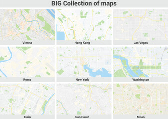 set of vector maps city of the big cities worldwide