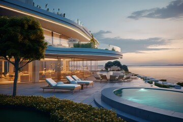 Luxurious seaside villa with infinity pool and sunset view overlooking the ocean