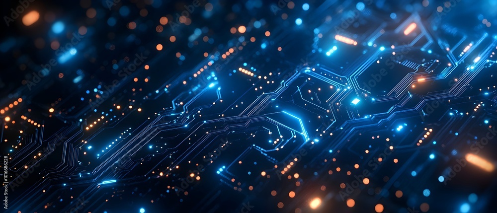 Poster glowing circuit patterns on a dark background symbolizing cutting edge technology innovation and sle