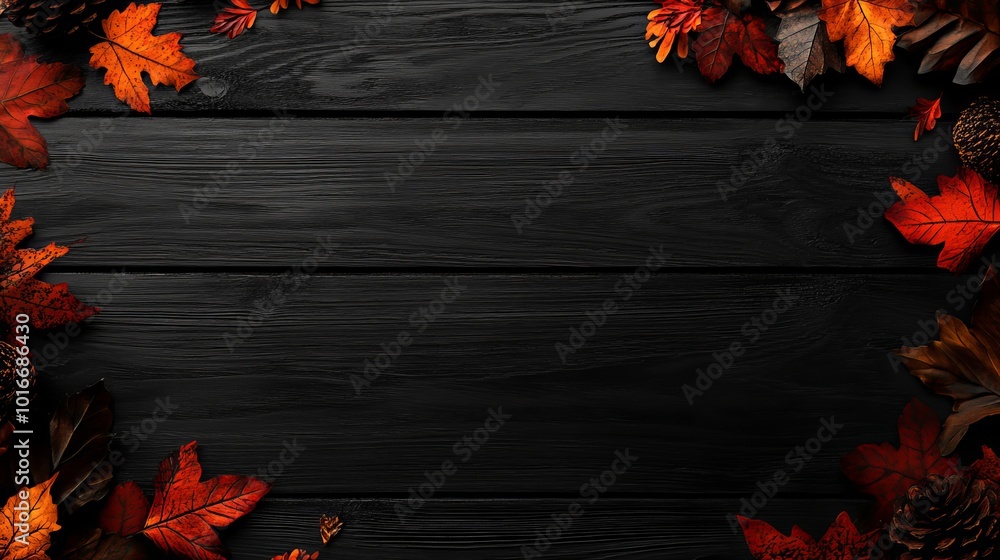 Wall mural Isolated autumn leaves on wooden background. Autumn concept.