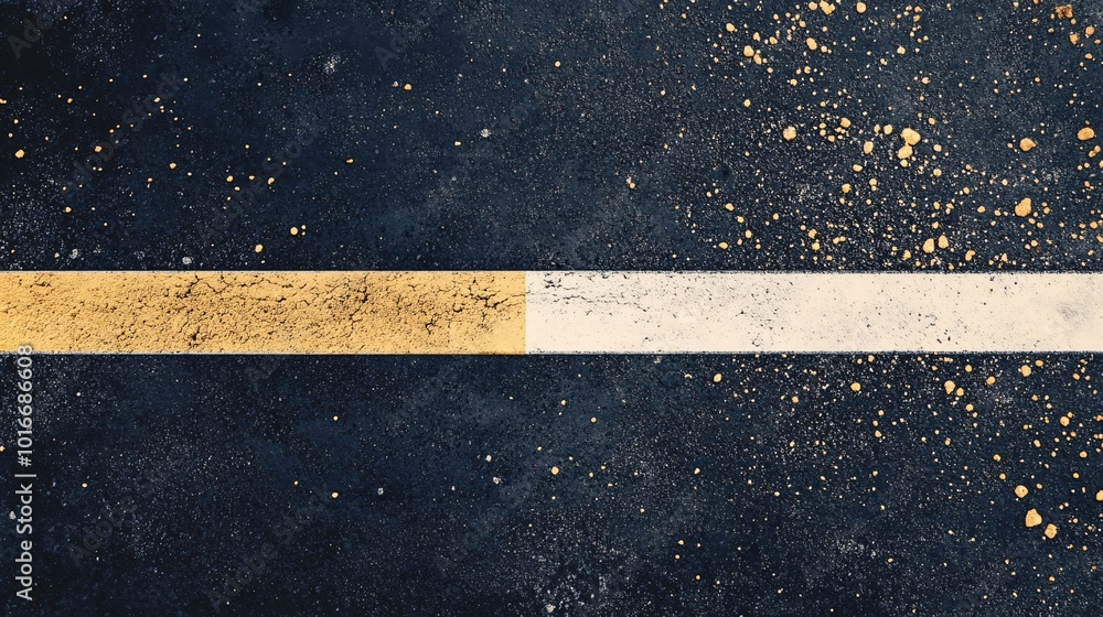 Poster abstract texture of a dark surface with a faded white line and scattered yellow specks, creating an 