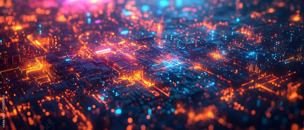 Poster glowing futuristic cityscape from bird s eye view with vibrant neon lights and dynamic urban energy 
