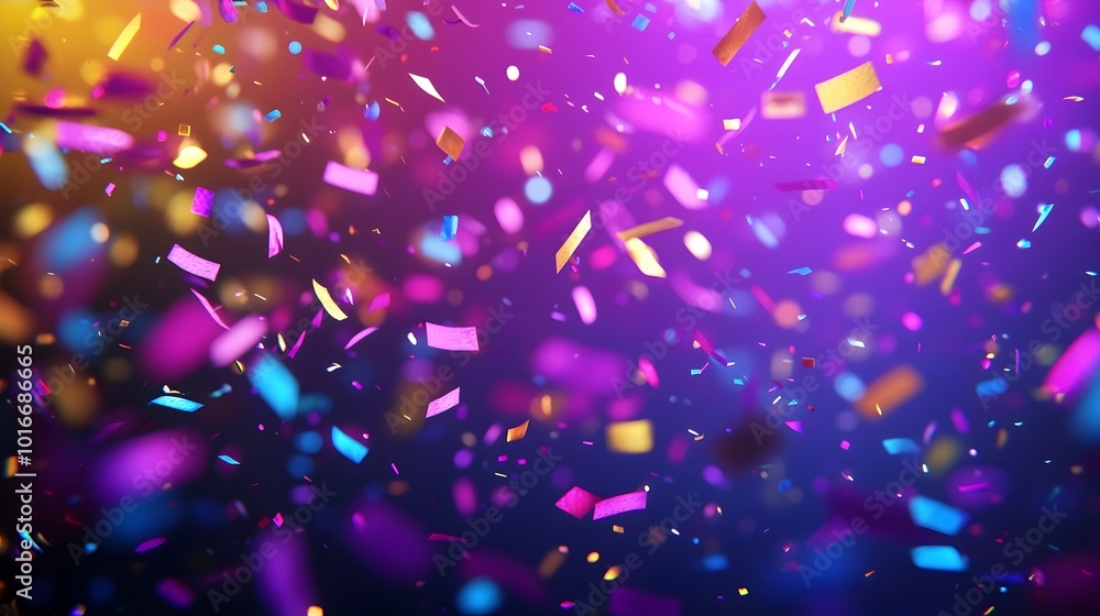 Poster bold neon confetti falling through beams of colored light,dynamic and electrifying background