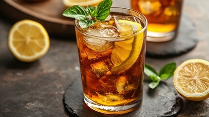 Iced Tea with Lime and Mint Garnish
