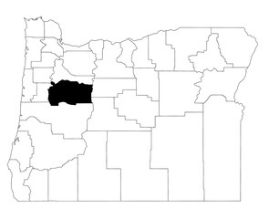 Obraz premium Map of Linn County in Oregon state on white background. single County map highlighted by black colour on Oregon map. UNITED STATES, US