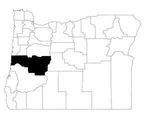 Map of lane County in Oregon state on white background. single County map highlighted by black colour on Oregon map. UNITED STATES, US