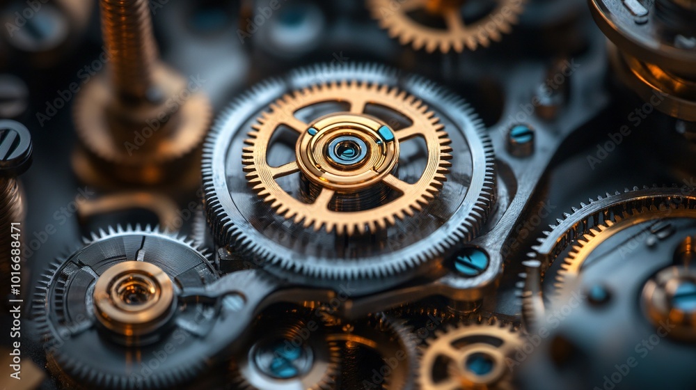 Poster beautiful clockwork mechanism with gears and cogs motion
