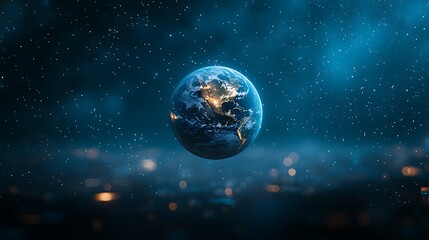 Obraz premium Earth Globe with Stars and City Lights Background Space Planet Night Sky