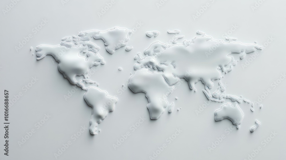 Poster a textured map of the world appears to be made of a smooth, white substance.