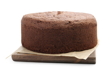Tasty chocolate sponge cake isolated on white