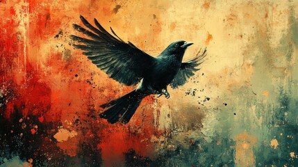 Fototapeta premium A Raven in Flight Against an Abstract Background