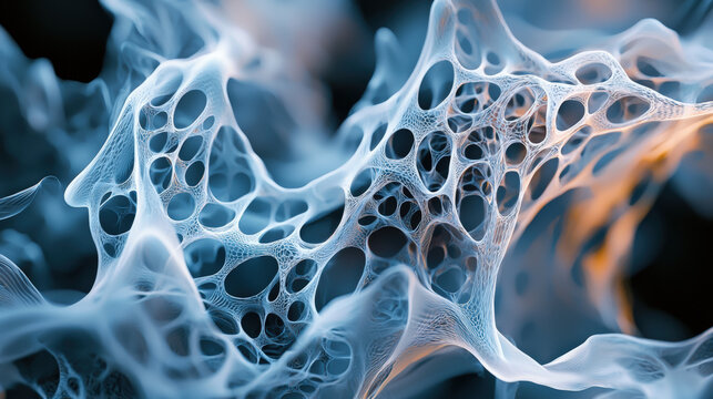 Translucent organic morphogenesis patterns create mesmerizing visual effect, showcasing intricate structures and textures. interplay of light and shadow enhances ethereal quality of this abstract