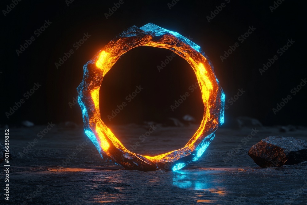 Poster overlay or screen filter texture with a blue and orange light effect. illuminated digital tunnel, hu