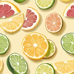 Vector illustration of ugli fruit slices, buff pastel background, top down view