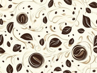 Obraz premium Elegant and minimalist featuring a repeating pattern of coffee beans and swirling steam textures in warm brown and beige tones