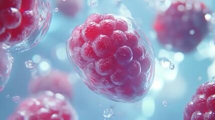  Human stem cell therapy research in 3D: Explore cellular biology, cancer treatment, DNA, nucleus, and protein. Highlighting molecular division for medical biotechnology. 