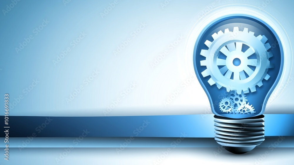 Aufkleber innovative and creative thinking represented by a lightbulb filled with gears and cogs.