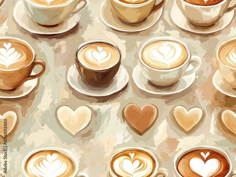 Aufkleber elegant and minimalist pattern featuring a repeating design of coffee cups with delicate latte art h