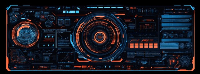 Obraz premium This futuristic HUD features a complex array of cyberpunk-inspired interfaces, glowing lines, and intricate designs.