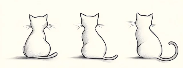 Ingelijste posters Een lijn  Cat continuous line one animal outline illustration drawing art pet. Cat continuous line draw logo sketch black two face abstract cute profile silhouette white contour simple linear design kitten.   © Five Million Stock