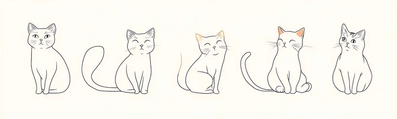 Ingelijste posters Een lijn  Cat continuous line one animal outline illustration drawing art pet. Cat continuous line draw logo sketch black two face abstract cute profile silhouette white contour simple linear design kitten.   © Five Million Stock