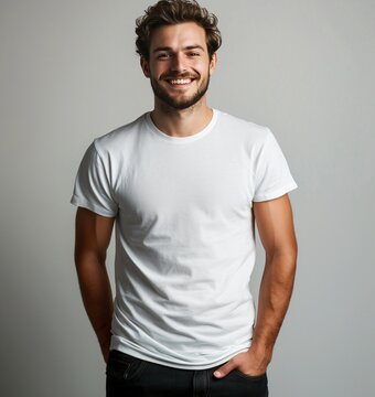 Smiling Man in White T Shirt and Jeans   Portrait