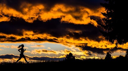 It illustrates themes of speed and agility through a motion-blurred image of a female runner sprinting under a dramatic sunrise sky
