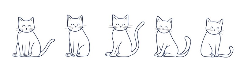 Obraz premium Cat continuous line one animal outline illustration drawing art pet. Cat continuous line draw logo sketch black two face abstract cute profile silhouette white contour simple linear design kitten. 