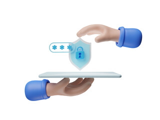 Shield cyber Key lock security system icon on transparent background, Password and login pass code in tablet. Protection network security computer and safe data concept. Cybersecurity. 3d rendering © Nuchjaree
