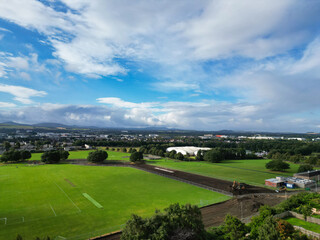 High Angle View of Central Edinburgh City of Scotland United Kingdom During Partly Cloudy Day of August 29th, 2024
