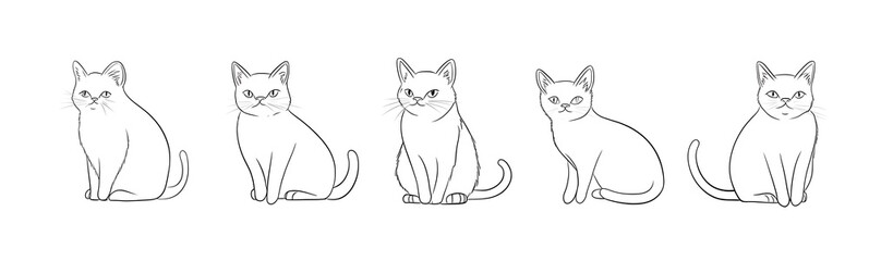 Obraz premium Cat continuous line one animal outline illustration drawing art pet. Cat continuous line draw logo sketch black two face abstract cute profile silhouette white contour simple linear design kitten. 