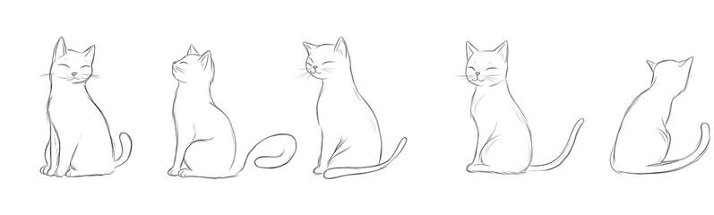  Cat continuous line one animal outline illustration drawing art pet. Cat continuous line draw logo sketch black two face abstract cute profile silhouette white contour simple linear design kitten. 