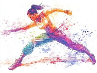 Fototapeta premium Female Fighter Watercolor.