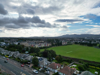 High Angle View of Central Edinburgh City of Scotland United Kingdom During Partly Cloudy Day of August 29th, 2024