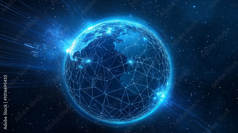 Aufkleber a digitally rendered globe connected by a network of glowing lines, symbolizing global connectivity 