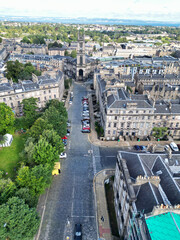High Angle View of Central Edinburgh City of Scotland United Kingdom During Partly Cloudy Day of August 29th, 2024
