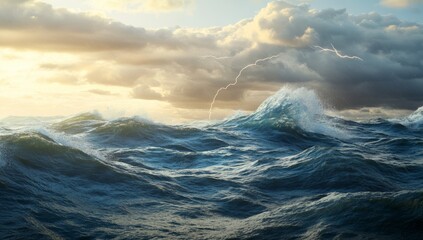 The intensity of a storm is illustrated in this digital painting of harsh weather with gale force winds and torrential rain in cool tones