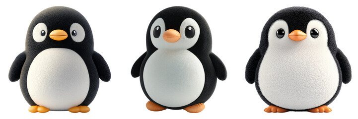 Cartoon penguin illustrations in various poses isolated on transparent background ideal for children’s books or animal-themed designs