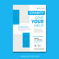 Charity Flyer Design Template With Blue Color.