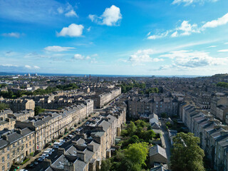 High Angle View of Central Edinburgh City of Scotland United Kingdom During Partly Cloudy Day of August 29th, 2024