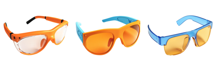 Sunglasses in different modern styles isolated on transparent background ideal for fashion-themed illustrations or summer advertisements