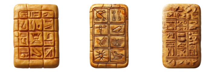 Ancient Egyptian stone tablets with hieroglyphs isolated on transparent background perfect for historical-themed illustrations or educational designs