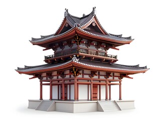Fototapeta premium Intricate Japanese Pagoda on White Backdrop Iconic Asian Architecture Concept