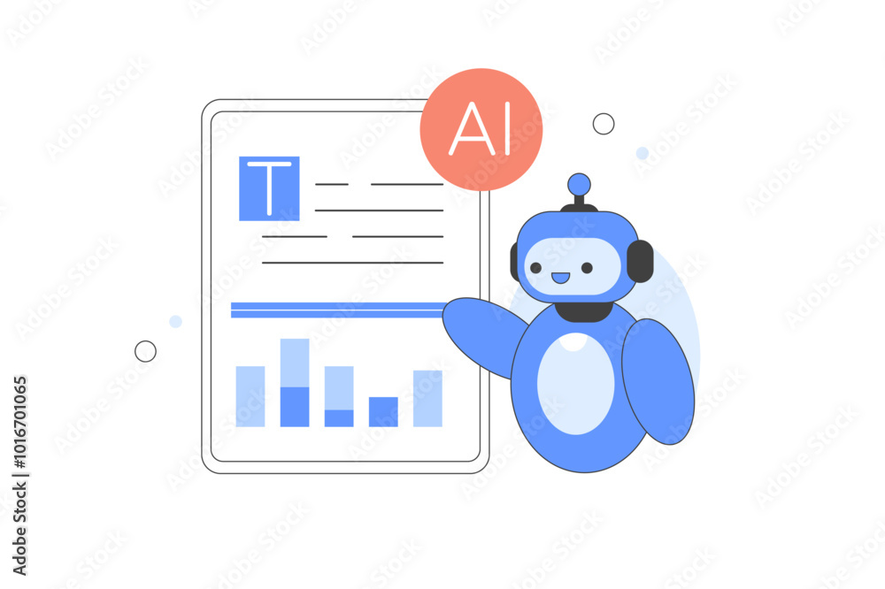 Poster artificial intelligence abstract vector illustration. character communicating to ai chat bot. neural