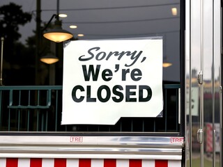 A diner door displays a "Sorry, We're Closed" sign, indicating that the establishment is not open