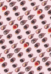 Seamless Pattern of Halved Fresh Figs on Light Pink Background