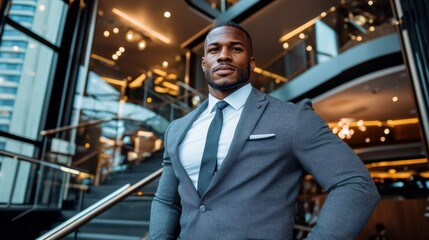 A determined and confident leader looking poised in an elegant, modern office, exemplifying strength and stability through posture and expression.