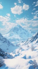 Fototapeta premium Stunning winter landscape featuring snow-covered peaks and a clear blue sky, perfect for nature and travel enthusiasts.