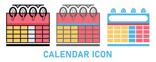 Calendar icon set, Calendar symbol vector, calendar icon color or logo illustration 